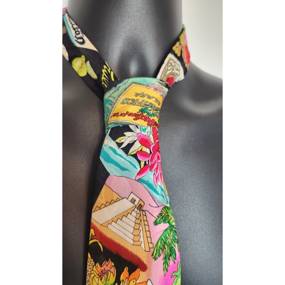 Vintage NICOLE MILLER 1991 Silk Tie Mexico Cerveza Beer Modelo Fiesta Hand Sewn - Picture 4 of 13